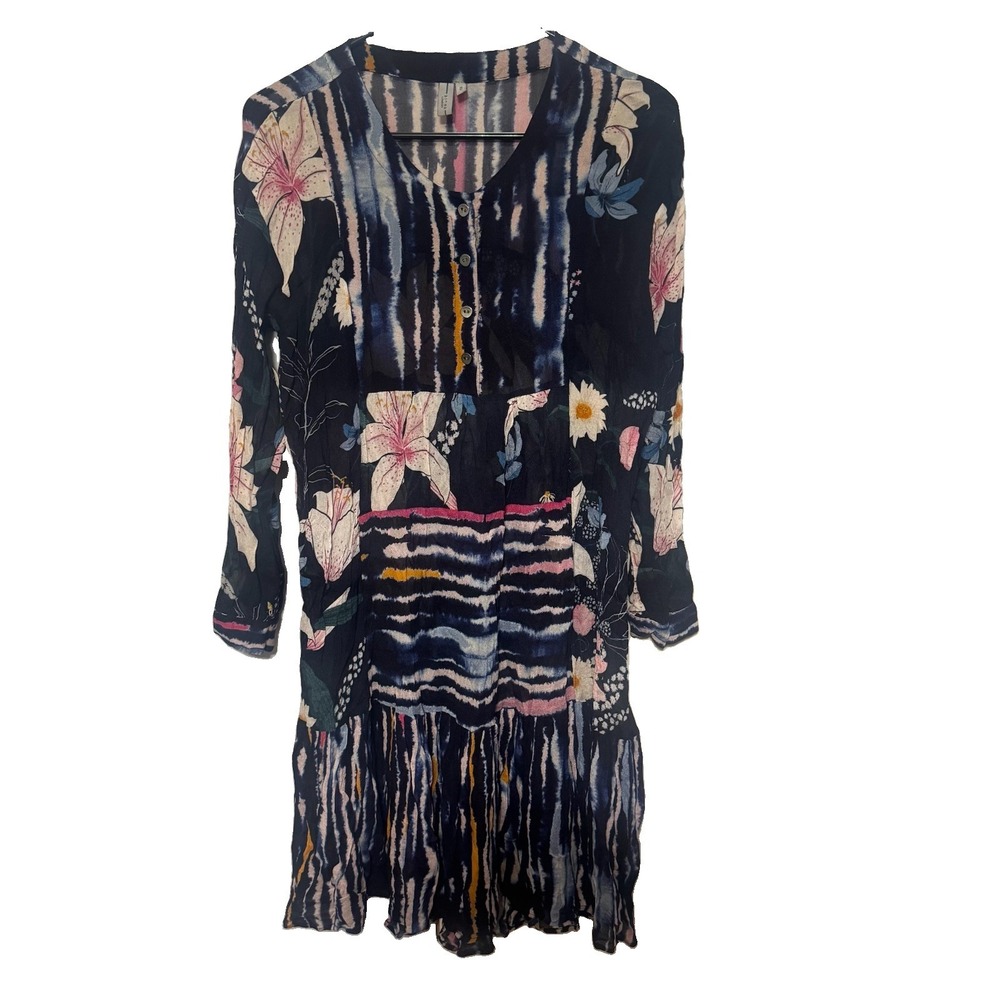 Anthropologie Bl^nk London Dress Blue M Boho Floral Midi Long Sleeve - Picture 1 of 3